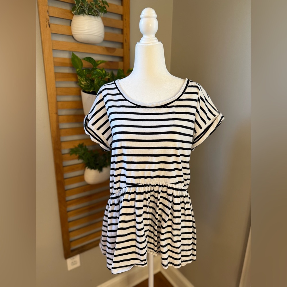 Free People Black and White Casual Tunic Top